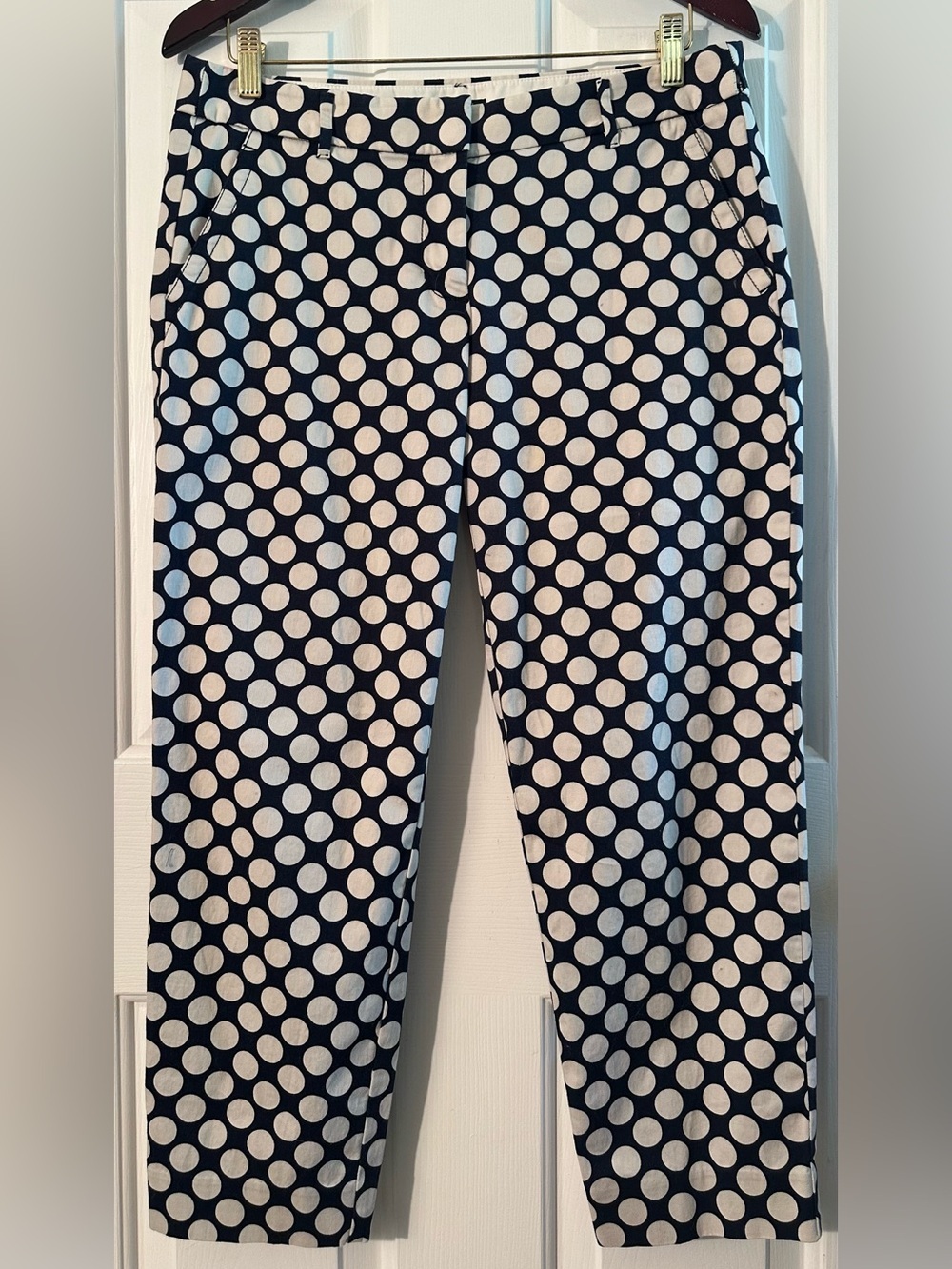 J. CREW Preppy Nautical 6 Blue White Polka Dot City Fit Cotton Stretch Pant Crop